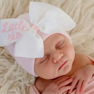 iLYBEAN Little Sis Newborn Pink Hat Bow Beanie First Photo